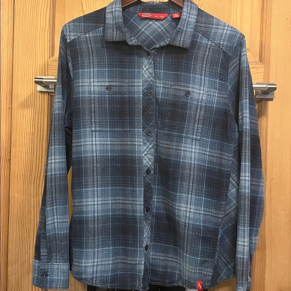 Eastern Mountain Sports Navy Plaid Cotton Button Down Flannel Shirt Sz Xl